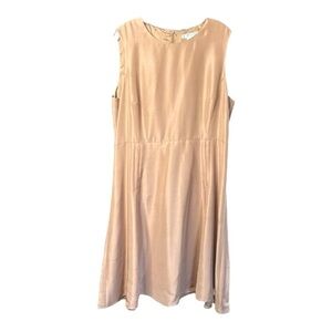 NEW LK Bennet Silk A Line Sheath Dress Nude Sleeveless Pockets Zip Women 14